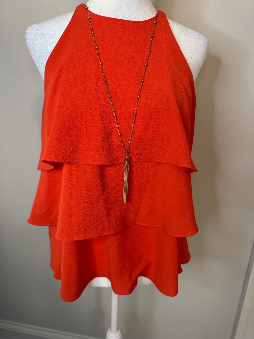 A. Byer Red Tiered Halter Blouse